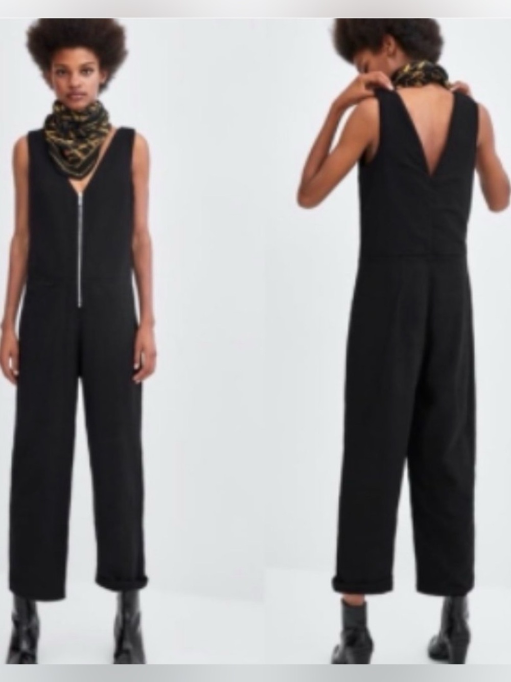 Zara TRF Wide Leg Jumpsuit Zipper Sleeveless V-Neck M